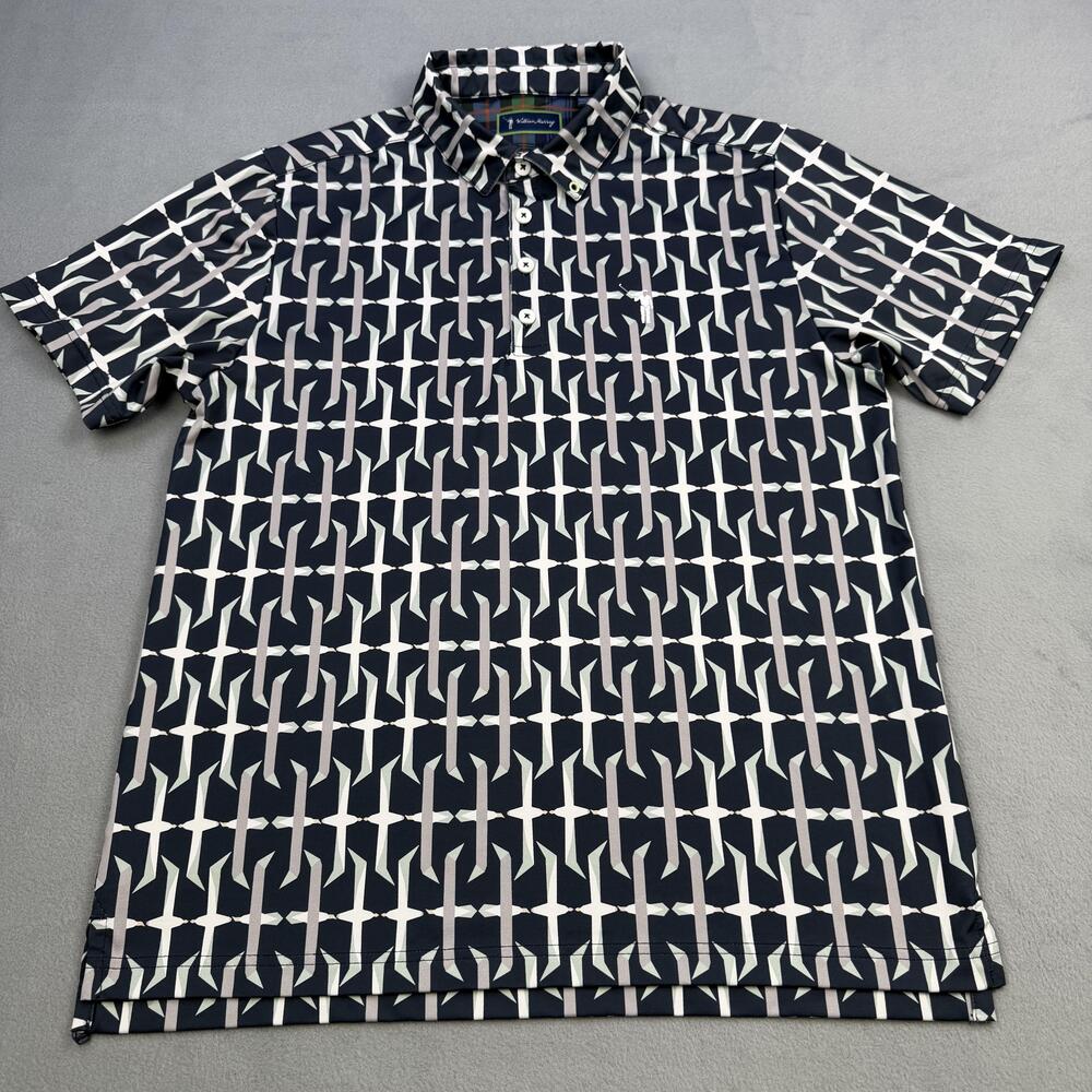 William Murray Polo Shirt Mens Medium Blue Geometric Golf Stretch Performance